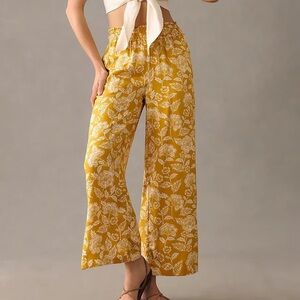Anthropologie Floral Yellow Wide-Leg Somerset Pants size M